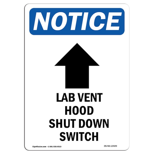Safety Sign, OSHA Notice, 5" Height, Lab Vent Hood Shut Sign With Symbol, Portrait, 10PK